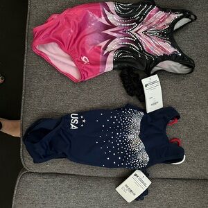 GK Starburst Pink and Black Leotard & Blue USA Leotard Set